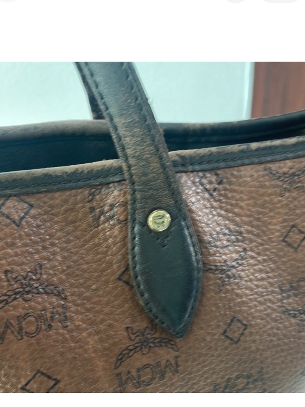 MCM Visetos leather Tote bag with Navy and Gray Center Stripe - Picture 5 of 7